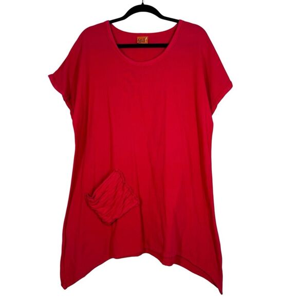 Oh My Gauze! Pink Faith Tunic Top Pocket Asymmetrical Hem Lagenlook SIze 2 L/XL - Picture 1 of 7
